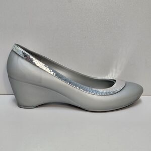 Crocs Lina Hammered Wedges Women 9 Gray Silver Comfort  Dress Shoes